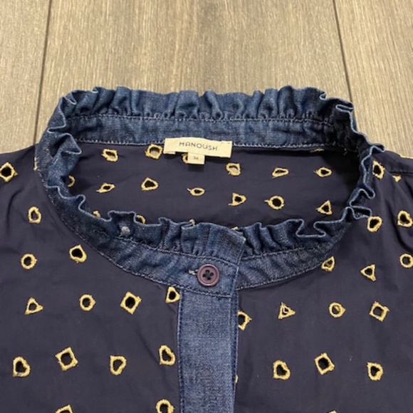 Manoush Navy Gold Ruffled Sleeveless Top Size 4 - Picture 3 of 8